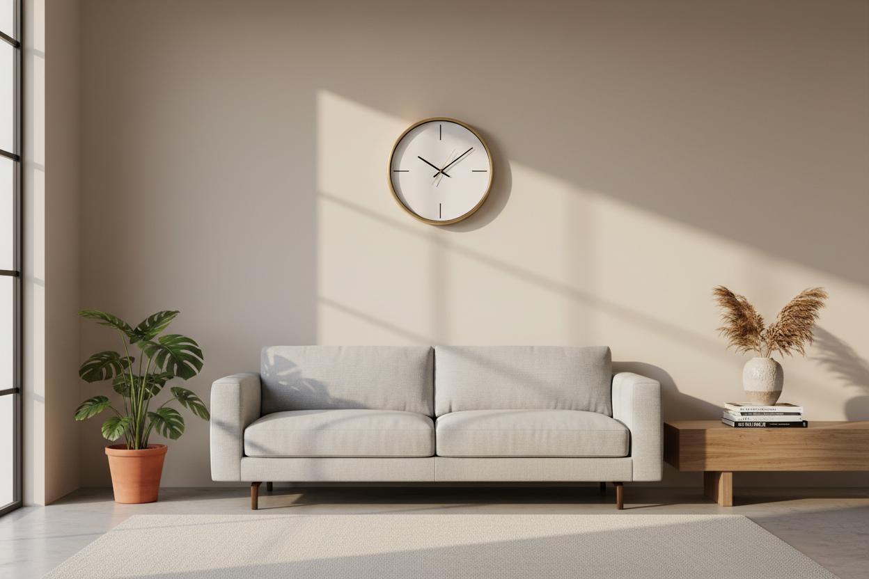 Modern wall clock for home decor mounted on a clean wall with a minimal and stylish design